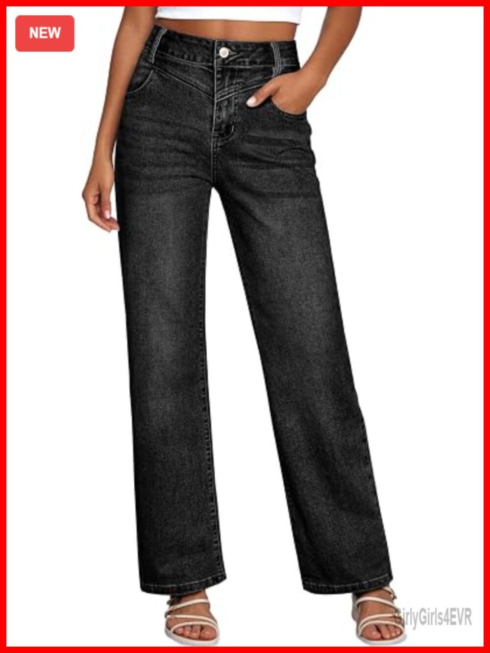 High Waisted Wide Leg Stretchy Denim Jeans with Pockets